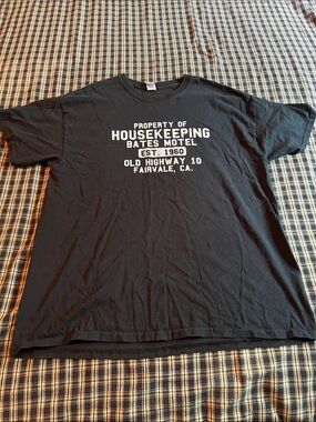 Gildan Black T-Shirt with White Bates Motel Housekeeping Print